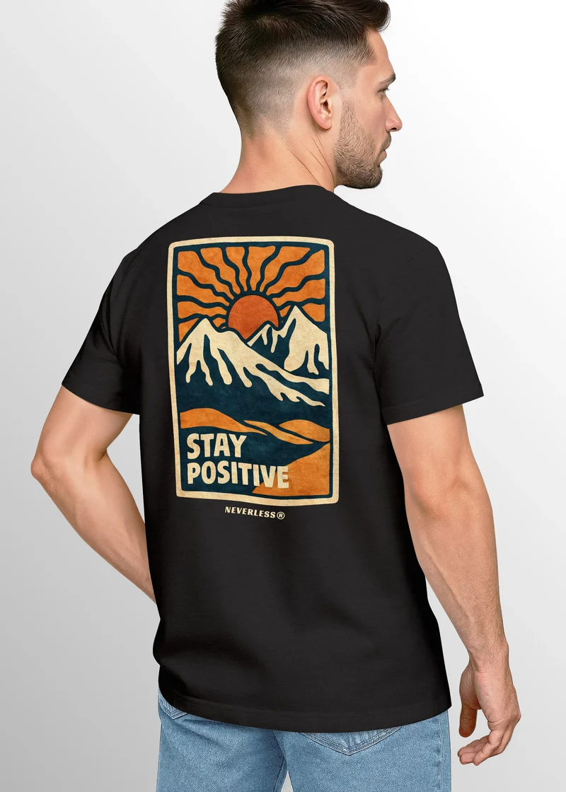 Herren T-Shirt Backprint Outdoor Grafik Print Stay Positive Good Vibes Fashion Streetstyle Männer