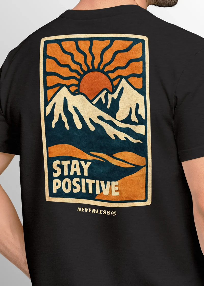 Herren T-Shirt Backprint Outdoor Grafik Print Stay Positive Good Vibes Fashion Streetstyle Männer