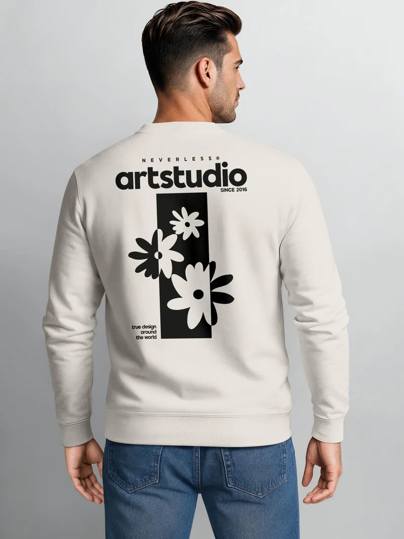 Herren Sweatshirt Artstudio Blumen Backprint Regular Fit