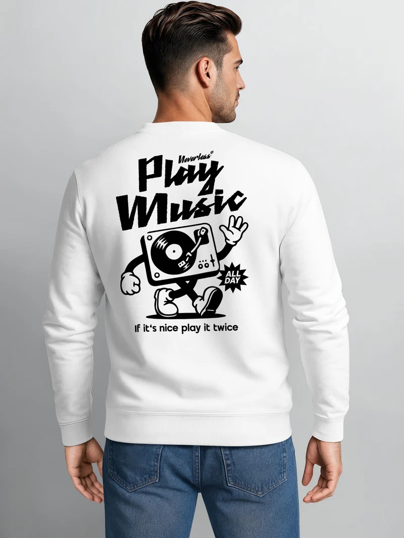 Herren Sweatshirt Play Music Backprint Regular Fit