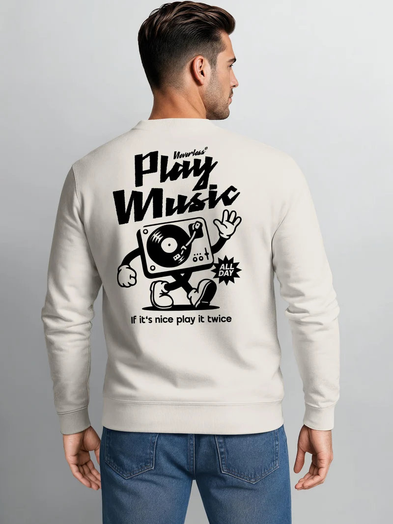 Herren Sweatshirt Play Music Backprint Regular Fit