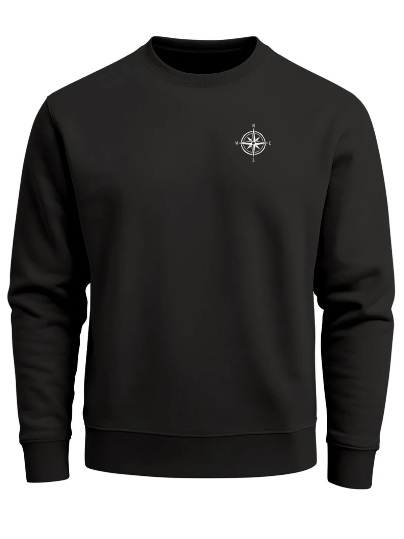 Herren Sweatshirt mit Kompass-Print Regular Fit