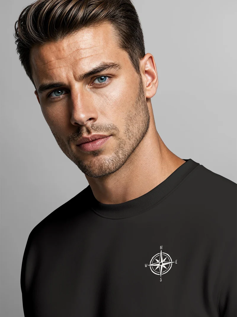 Herren Sweatshirt mit Kompass-Print Regular Fit