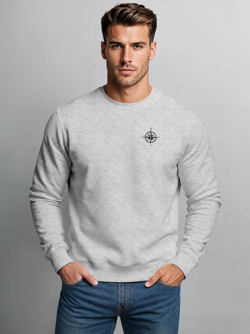 Herren Sweatshirt mit Kompass-Print Regular Fit