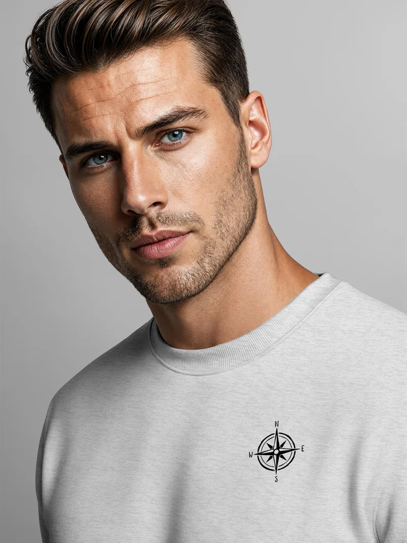 Herren Sweatshirt mit Kompass-Print Regular Fit