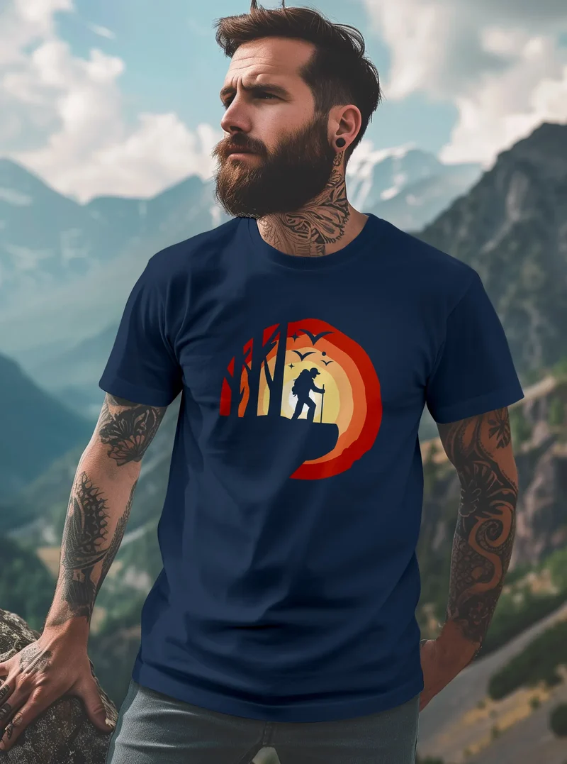 Herren T-Shirt Wander-Motiv Trekking Aufdruck Printshirt Outdoor Fashion Streetstyle