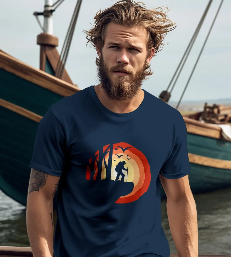 Herren T-Shirt Wander-Motiv Trekking Aufdruck Printshirt Outdoor Fashion Streetstyle