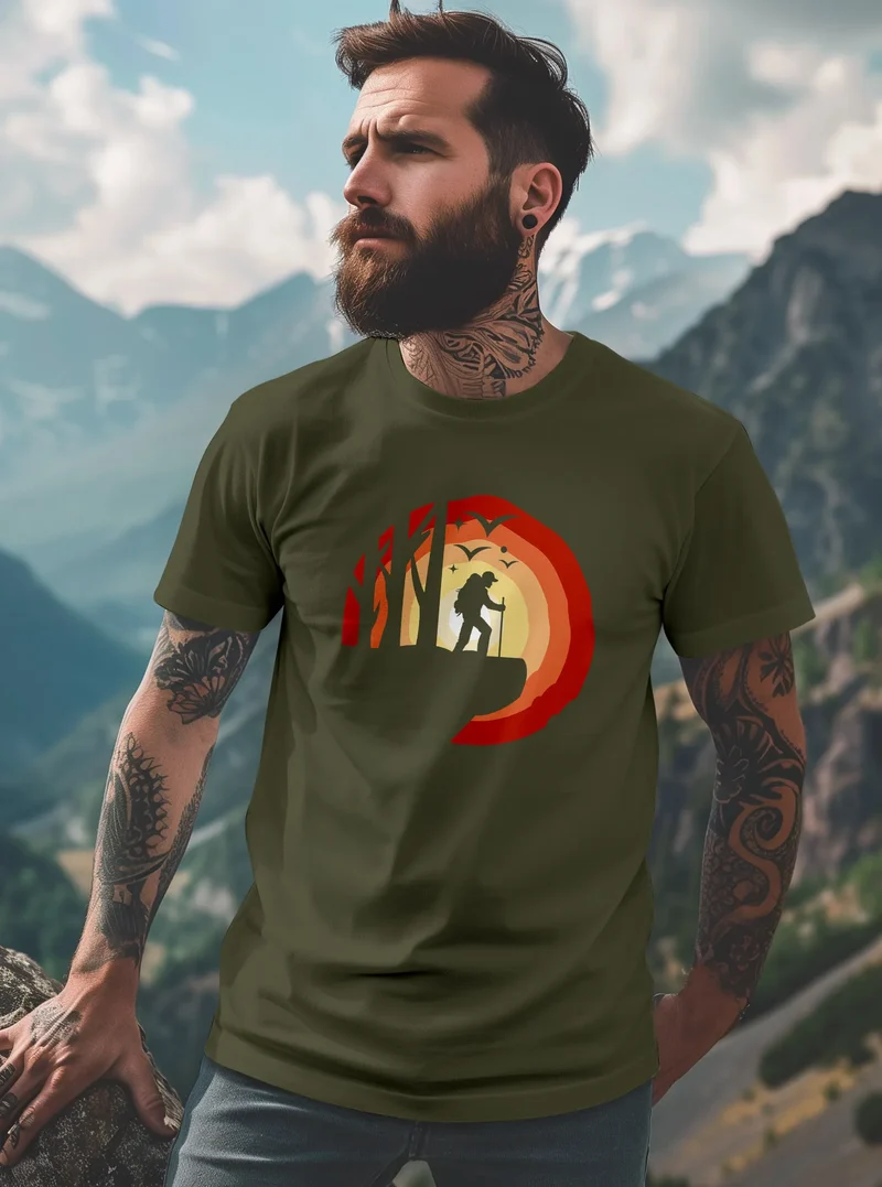Herren T-Shirt Wander-Motiv Trekking Aufdruck Printshirt Outdoor Fashion Streetstyle