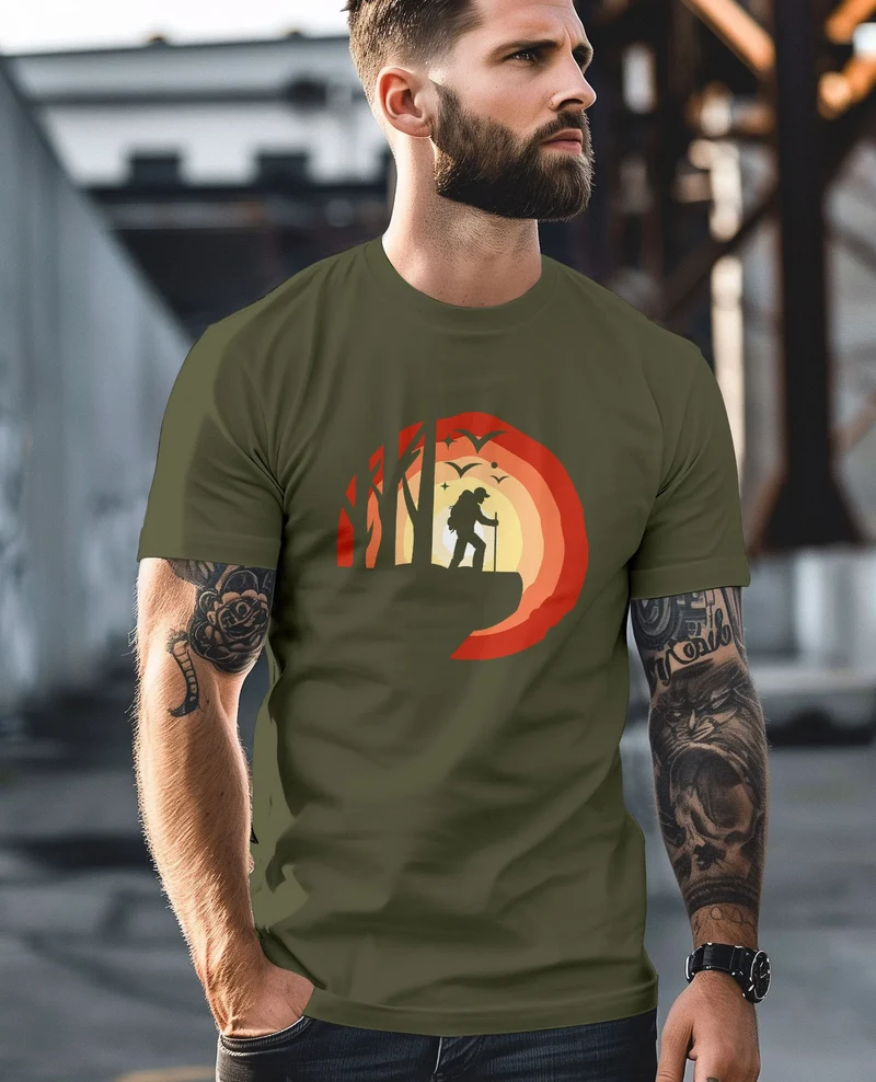 Herren T-Shirt Wander-Motiv Trekking Aufdruck Printshirt Outdoor Fashion Streetstyle