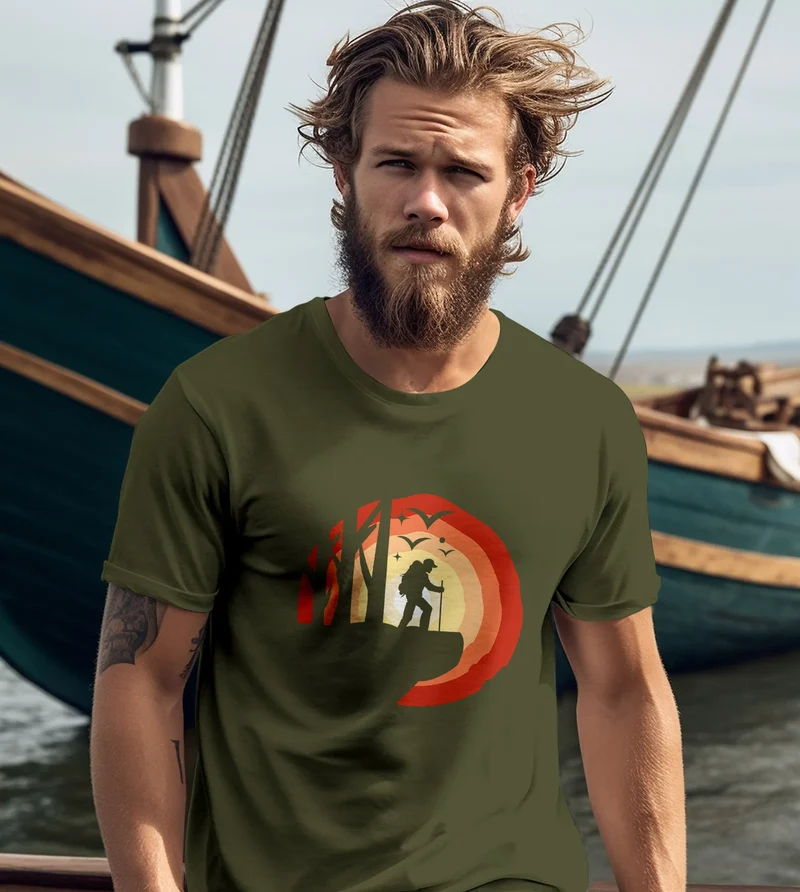 Herren T-Shirt Wander-Motiv Trekking Aufdruck Printshirt Outdoor Fashion Streetstyle
