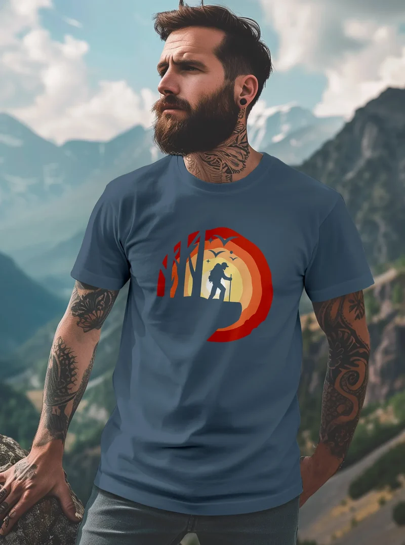 Herren T-Shirt Wander-Motiv Trekking Aufdruck Printshirt Outdoor Fashion Streetstyle