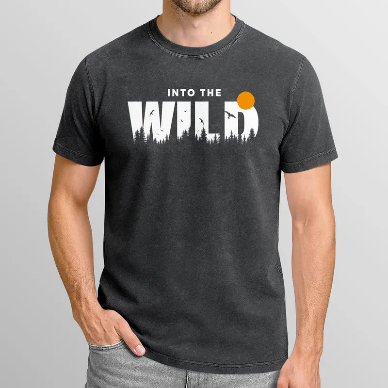 Herren Vintage Shirt Into the Wild Printshirt Grafikshirt Outdoor Abenteuer Aufdruck Used Look