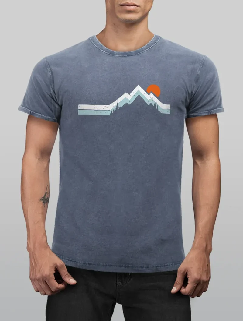 Herren Vintage-Shirt Berg Wandern Natur Outdoor Printshirt T-Shirt Aufdruck Used Look