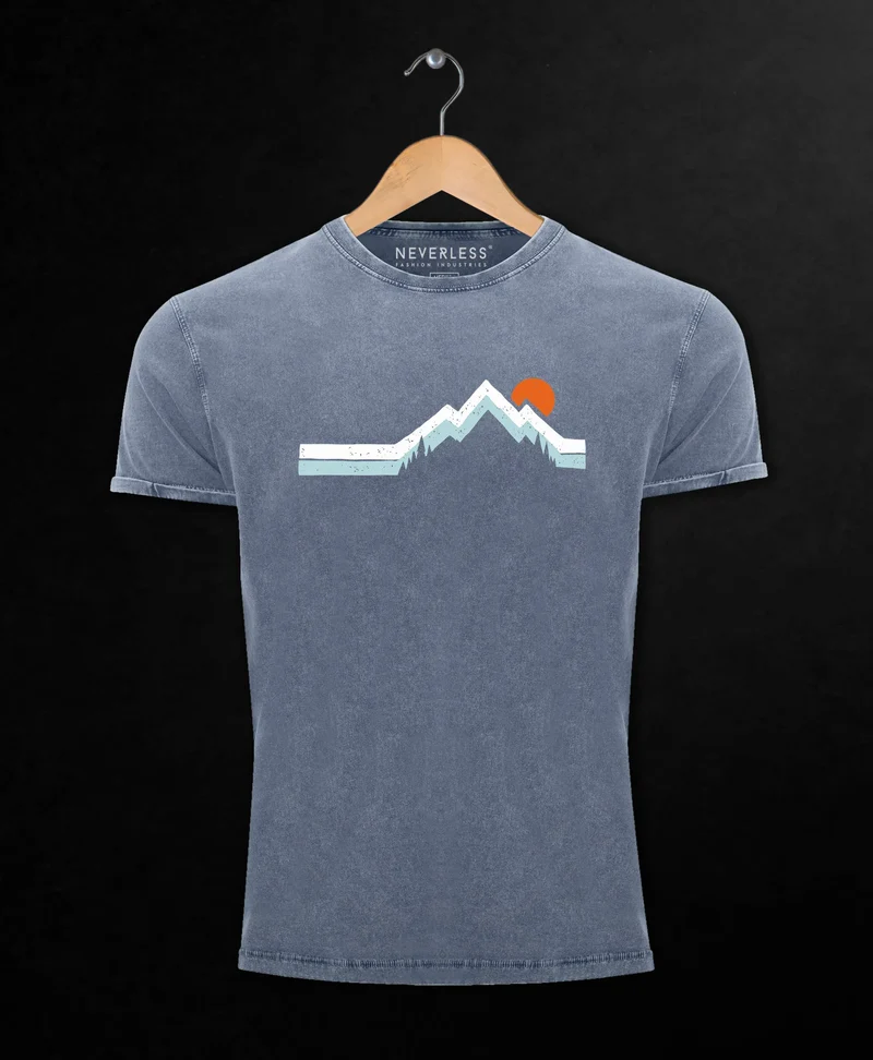 Herren Vintage-Shirt Berg Wandern Natur Outdoor Printshirt T-Shirt Aufdruck Used Look