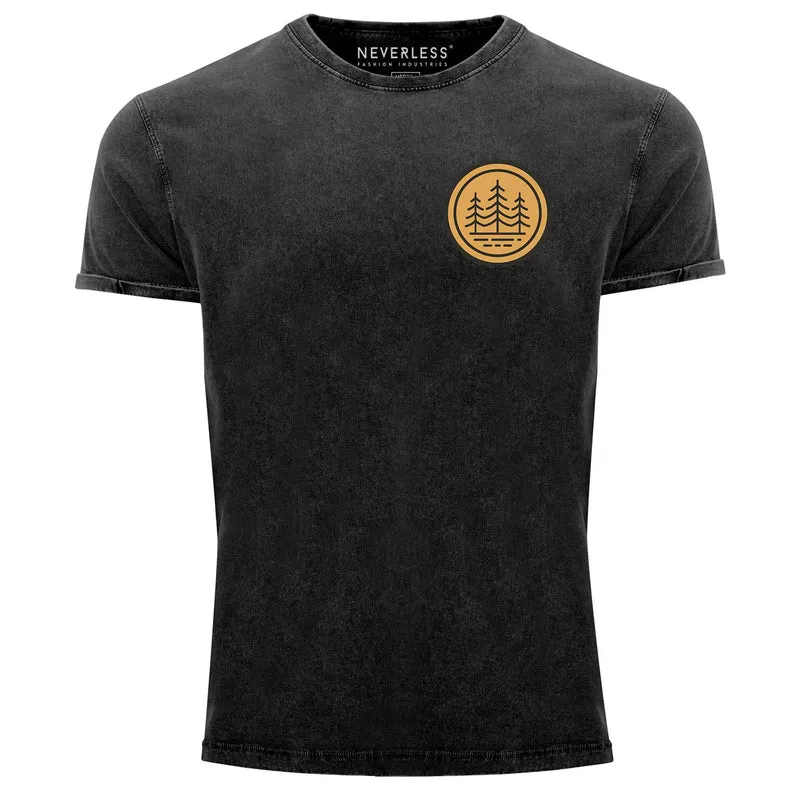 Herren Vintage Shirt Wald Bäume Logo Badge Naturliebhaber Outdoor Fashion Streetstyle