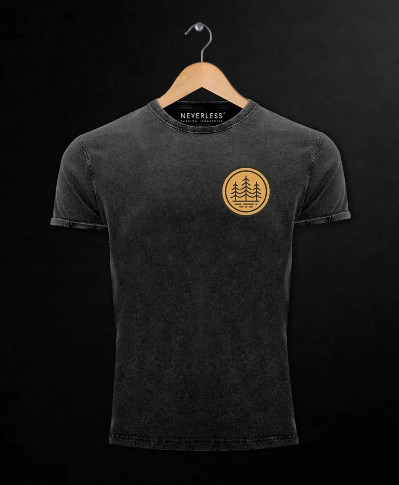 Herren Vintage Shirt Wald Bäume Logo Badge Naturliebhaber Outdoor Fashion Streetstyle