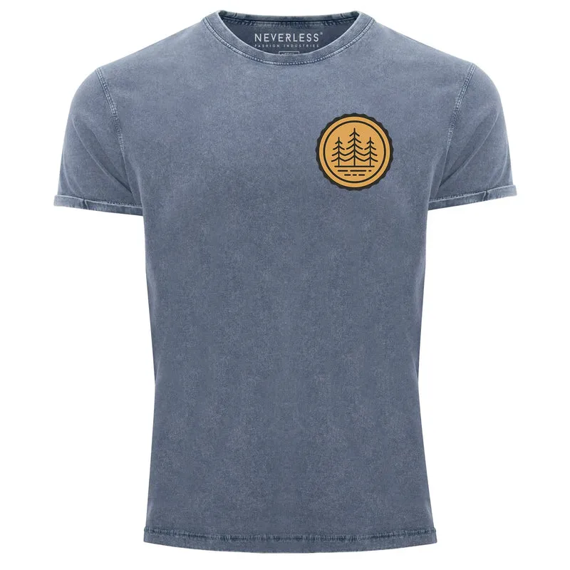 Herren Vintage Shirt Wald Bäume Logo Badge Naturliebhaber Outdoor Fashion Streetstyle