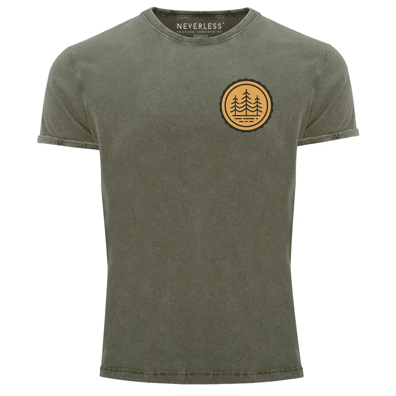 Herren Vintage Shirt Wald Bäume Logo Badge Naturliebhaber Outdoor Fashion Streetstyle