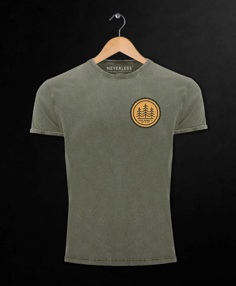 Herren Vintage Shirt Wald Bäume Logo Badge Naturliebhaber Outdoor Fashion Streetstyle