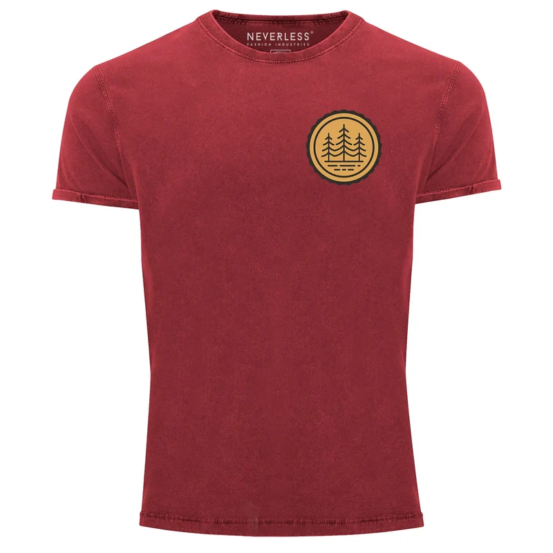 Herren Vintage Shirt Wald Bäume Logo Badge Naturliebhaber Outdoor Fashion Streetstyle