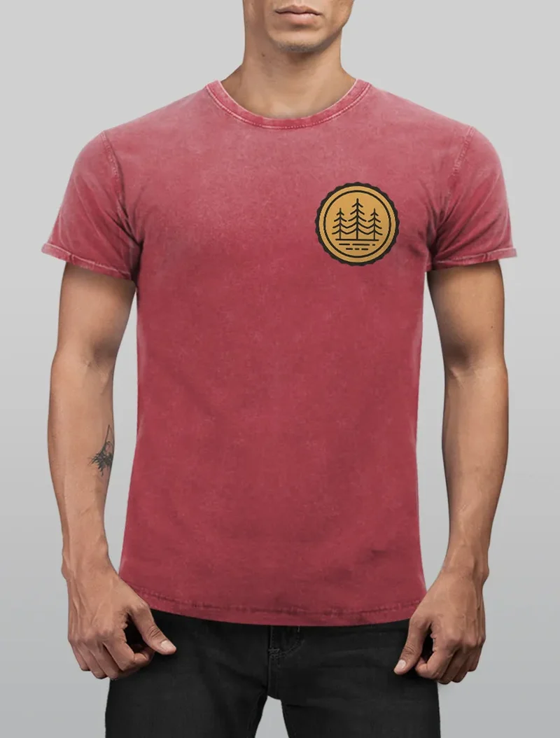 Herren Vintage Shirt Wald Bäume Logo Badge Naturliebhaber Outdoor Fashion Streetstyle