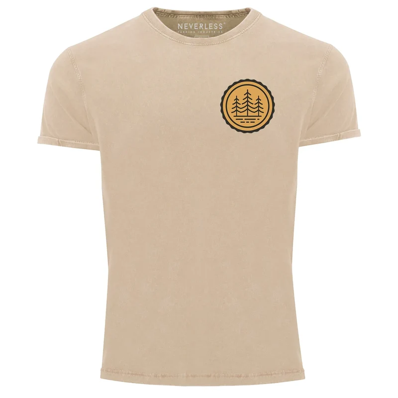 Herren Vintage Shirt Wald Bäume Logo Badge Naturliebhaber Outdoor Fashion Streetstyle