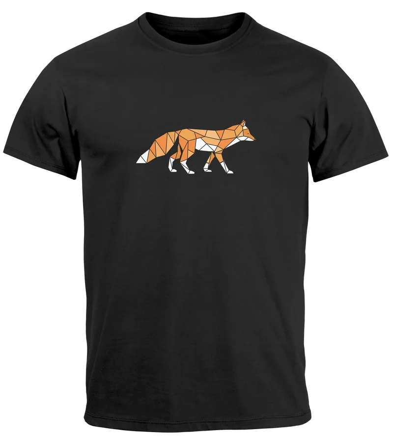 Herren T-Shirt Aufdruck Fuchs Polygon Kunstdruck Geometrie Outdoor Logo Tier Motiv Fashion Streetstyle