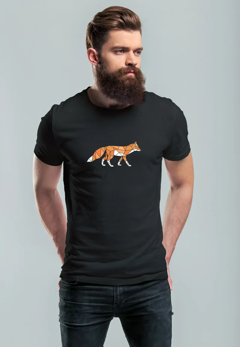 Herren T-Shirt Aufdruck Fuchs Polygon Kunstdruck Geometrie Outdoor Logo Tier Motiv Fashion Streetstyle