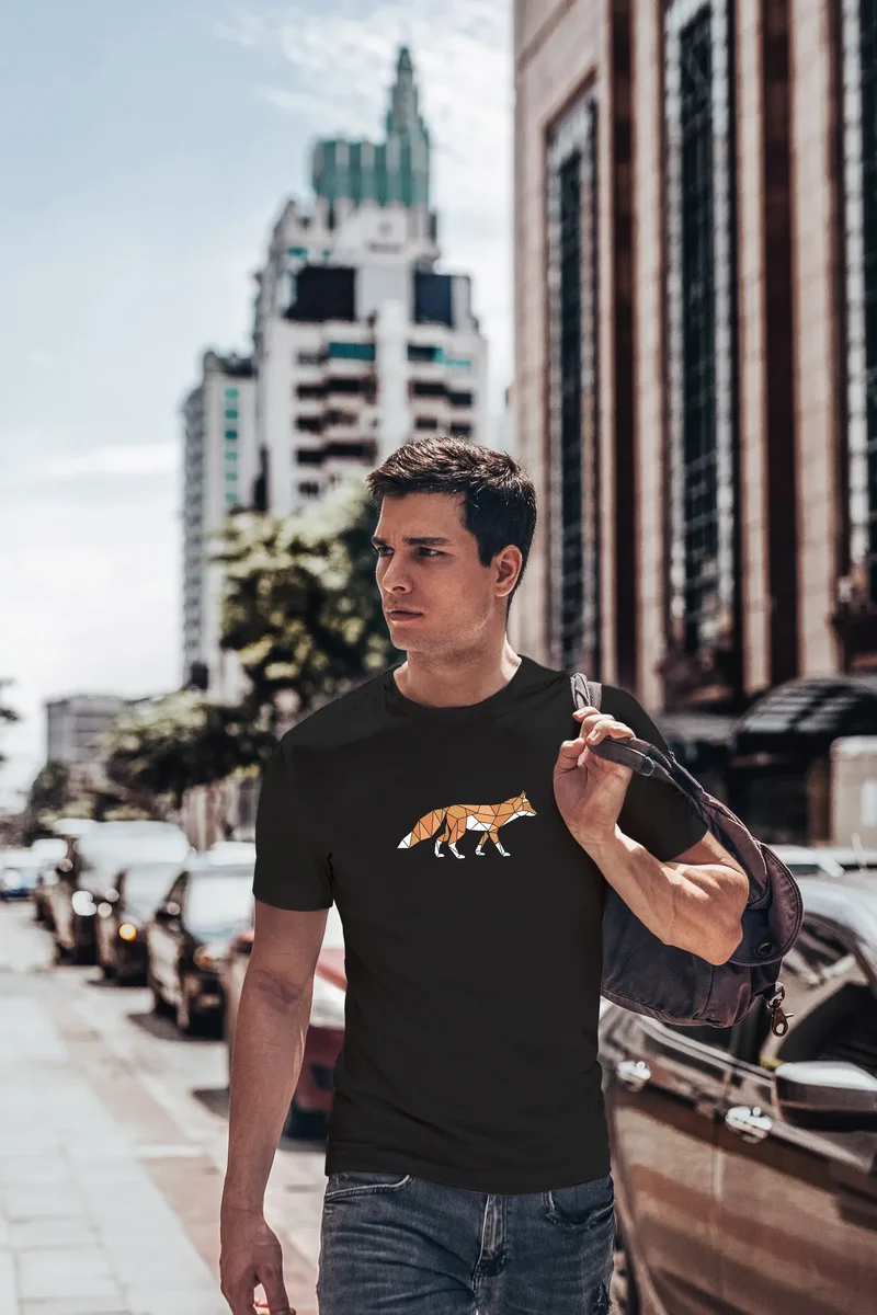 Herren T-Shirt Aufdruck Fuchs Polygon Kunstdruck Geometrie Outdoor Logo Tier Motiv Fashion Streetstyle