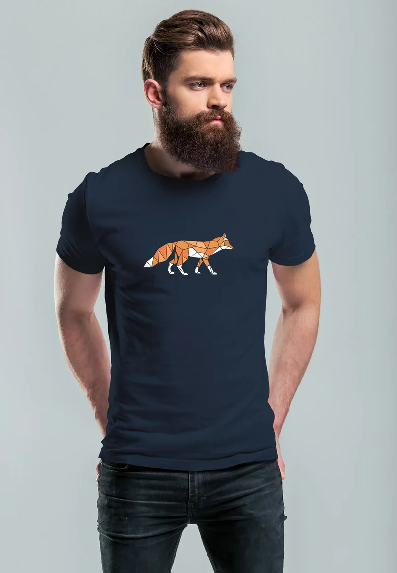 Herren T-Shirt Aufdruck Fuchs Polygon Kunstdruck Geometrie Outdoor Logo Tier Motiv Fashion Streetstyle