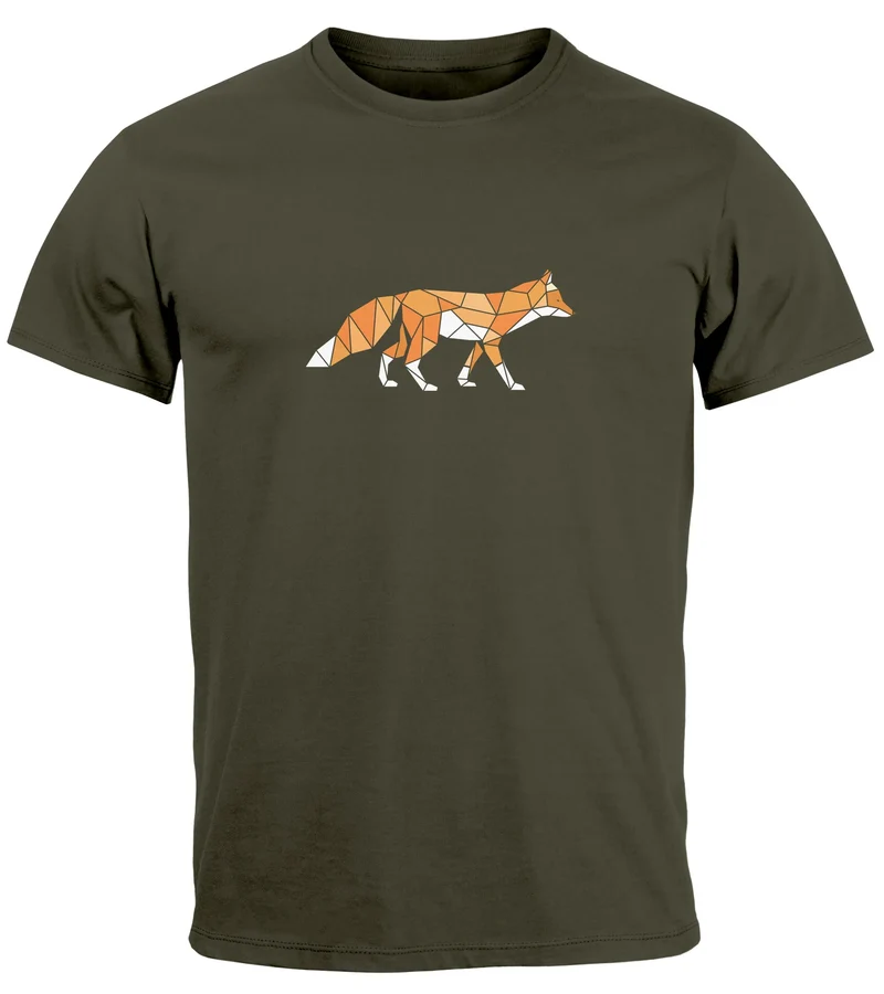 Herren T-Shirt Aufdruck Fuchs Polygon Kunstdruck Geometrie Outdoor Logo Tier Motiv Fashion Streetstyle