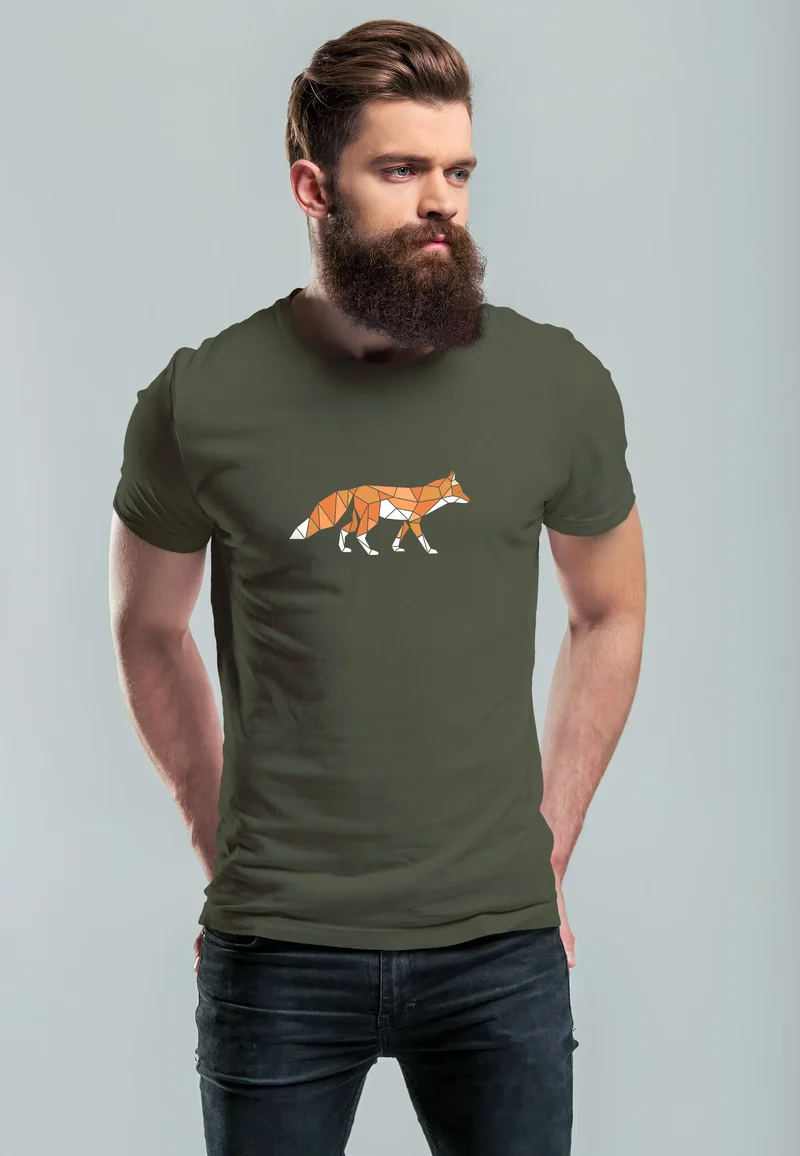 Herren T-Shirt Aufdruck Fuchs Polygon Kunstdruck Geometrie Outdoor Logo Tier Motiv Fashion Streetstyle