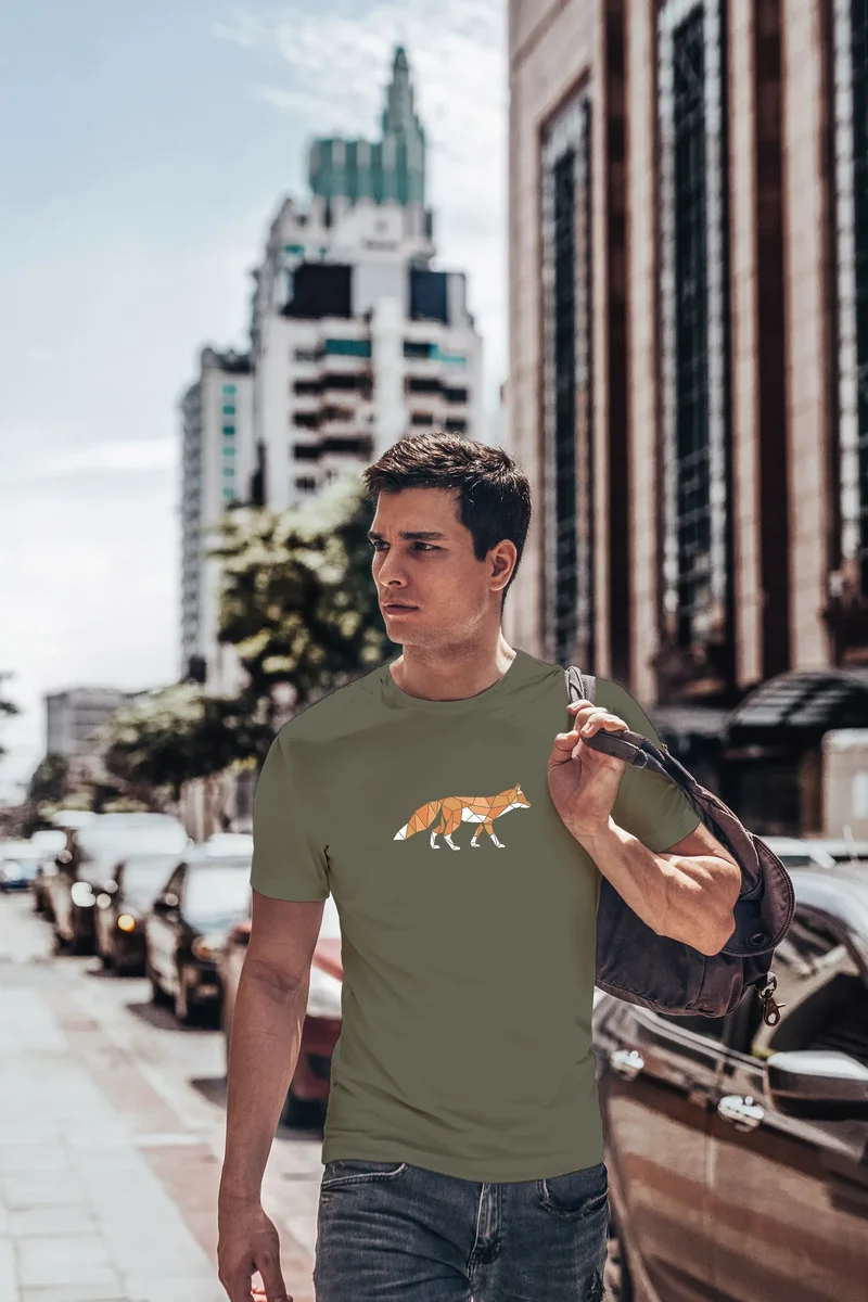 Herren T-Shirt Aufdruck Fuchs Polygon Kunstdruck Geometrie Outdoor Logo Tier Motiv Fashion Streetstyle