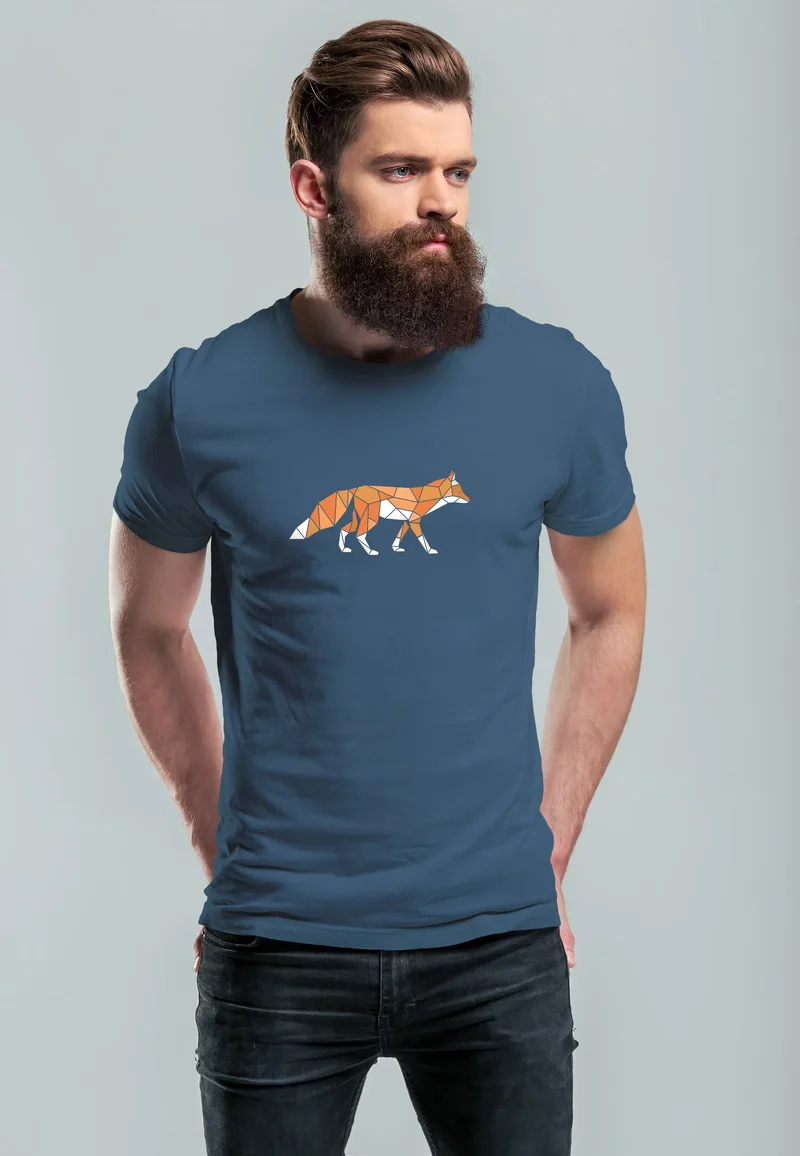Herren T-Shirt Aufdruck Fuchs Polygon Kunstdruck Geometrie Outdoor Logo Tier Motiv Fashion Streetstyle
