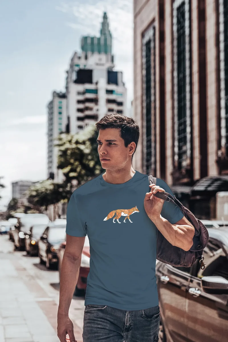 Herren T-Shirt Aufdruck Fuchs Polygon Kunstdruck Geometrie Outdoor Logo Tier Motiv Fashion Streetstyle