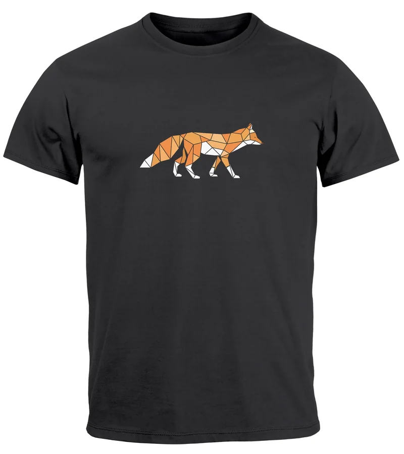 Herren T-Shirt Aufdruck Fuchs Polygon Kunstdruck Geometrie Outdoor Logo Tier Motiv Fashion Streetstyle