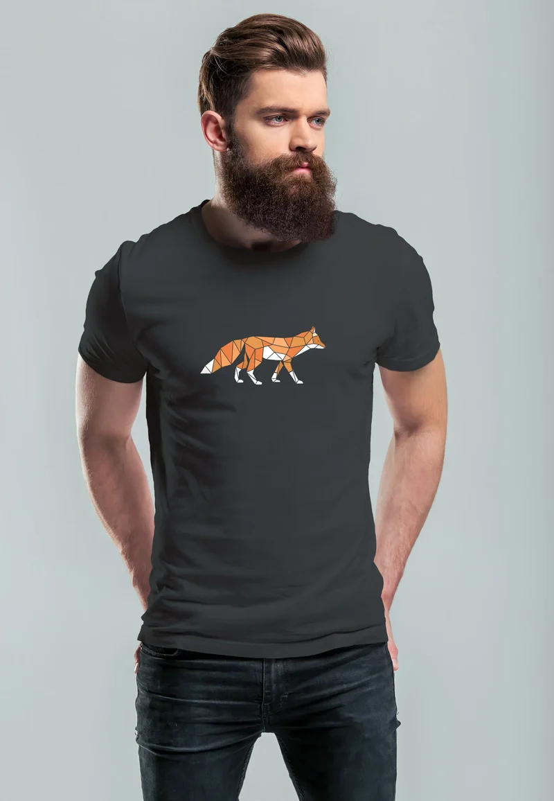 Herren T-Shirt Aufdruck Fuchs Polygon Kunstdruck Geometrie Outdoor Logo Tier Motiv Fashion Streetstyle