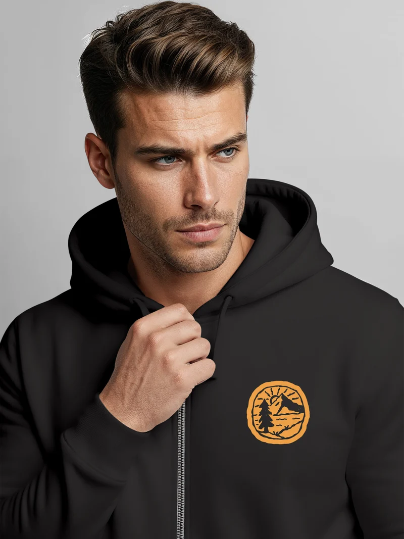 Zip Hoodie Herren Print Outdoor Logo Bäume Wald Sweatjacke mit Kapuze Zipjacke Männer Fashion Streetstyle