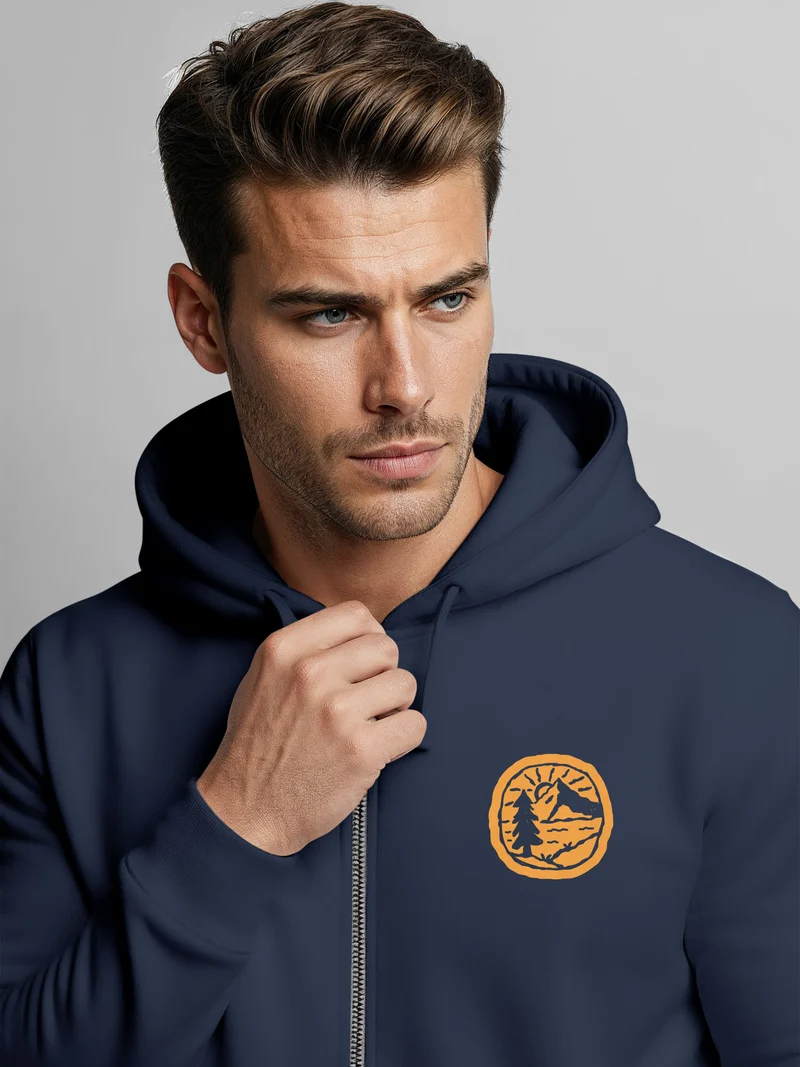 Zip Hoodie Herren Print Outdoor Logo Bäume Wald Sweatjacke mit Kapuze Zipjacke Männer Fashion Streetstyle