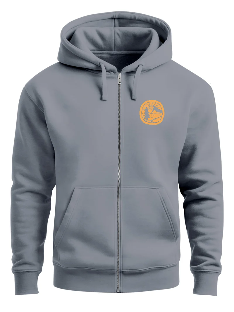 Zip Hoodie Herren Print Outdoor Logo Bäume Wald Sweatjacke mit Kapuze Zipjacke Männer Fashion Streetstyle