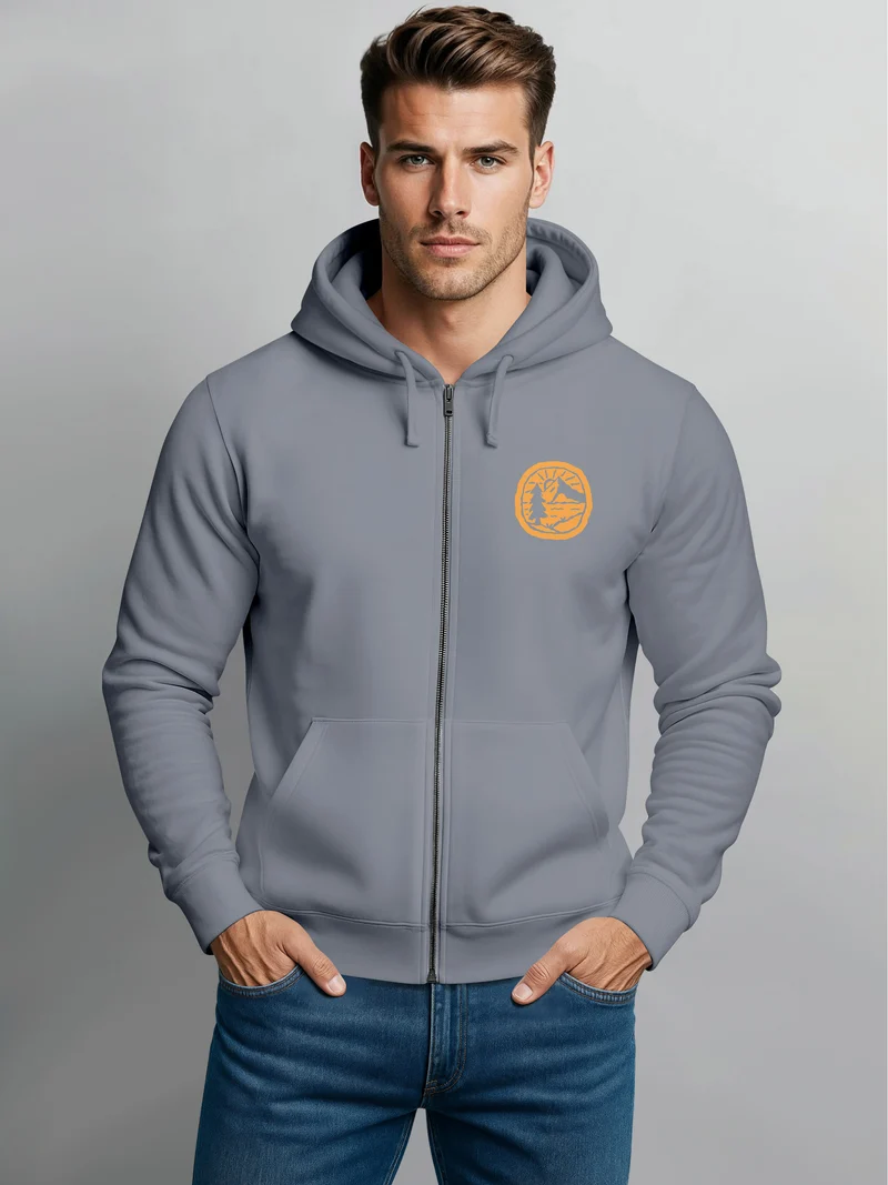 Zip Hoodie Herren Print Outdoor Logo Bäume Wald Sweatjacke mit Kapuze Zipjacke Männer Fashion Streetstyle