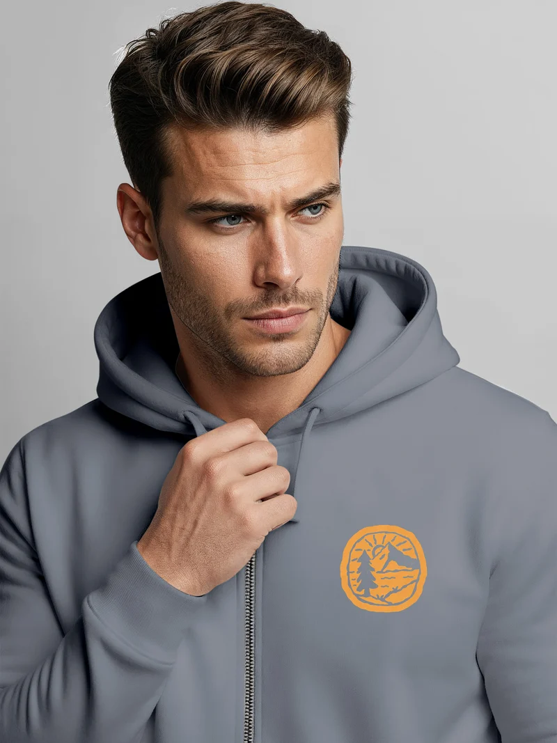 Zip Hoodie Herren Print Outdoor Logo Bäume Wald Sweatjacke mit Kapuze Zipjacke Männer Fashion Streetstyle