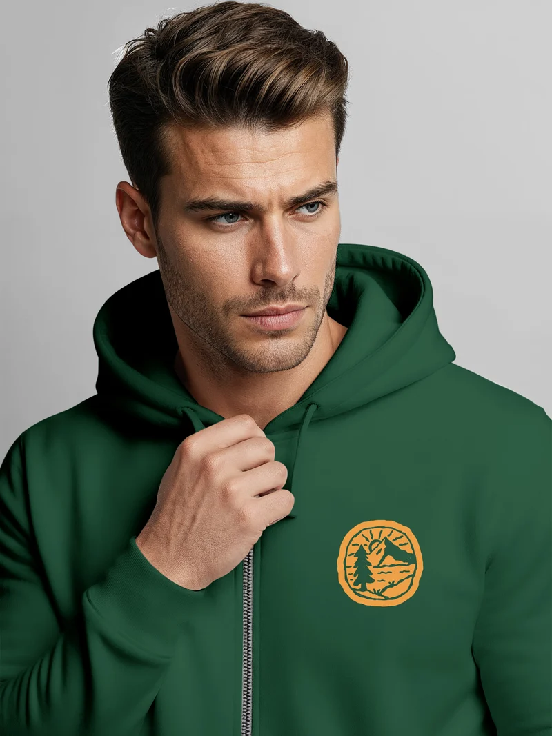 Zip Hoodie Herren Print Outdoor Logo Bäume Wald Sweatjacke mit Kapuze Zipjacke Männer Fashion Streetstyle