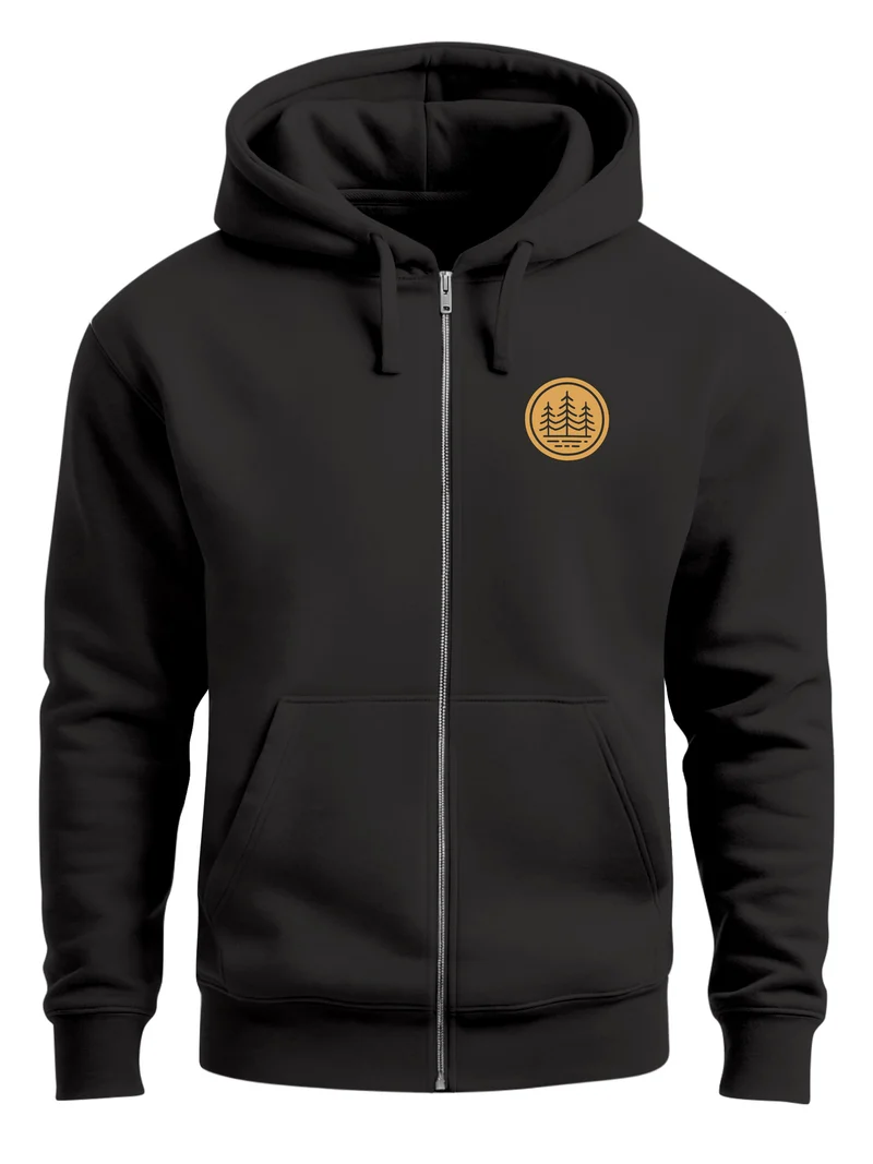 Zip Hoodie Herren Outdoor Motiv Bäume Sweatjacke mit Kapuze Logoprint Fashion Streetstyle