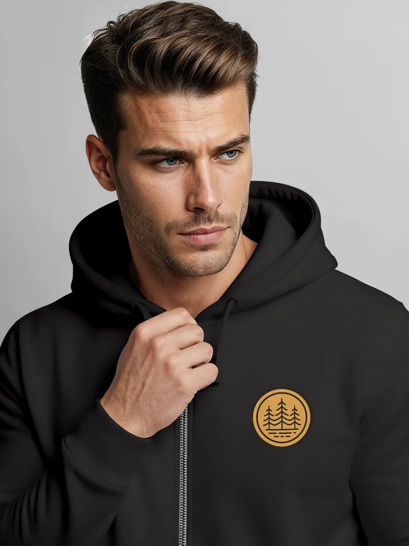 Zip Hoodie Herren Outdoor Motiv Bäume Sweatjacke mit Kapuze Logoprint Fashion Streetstyle