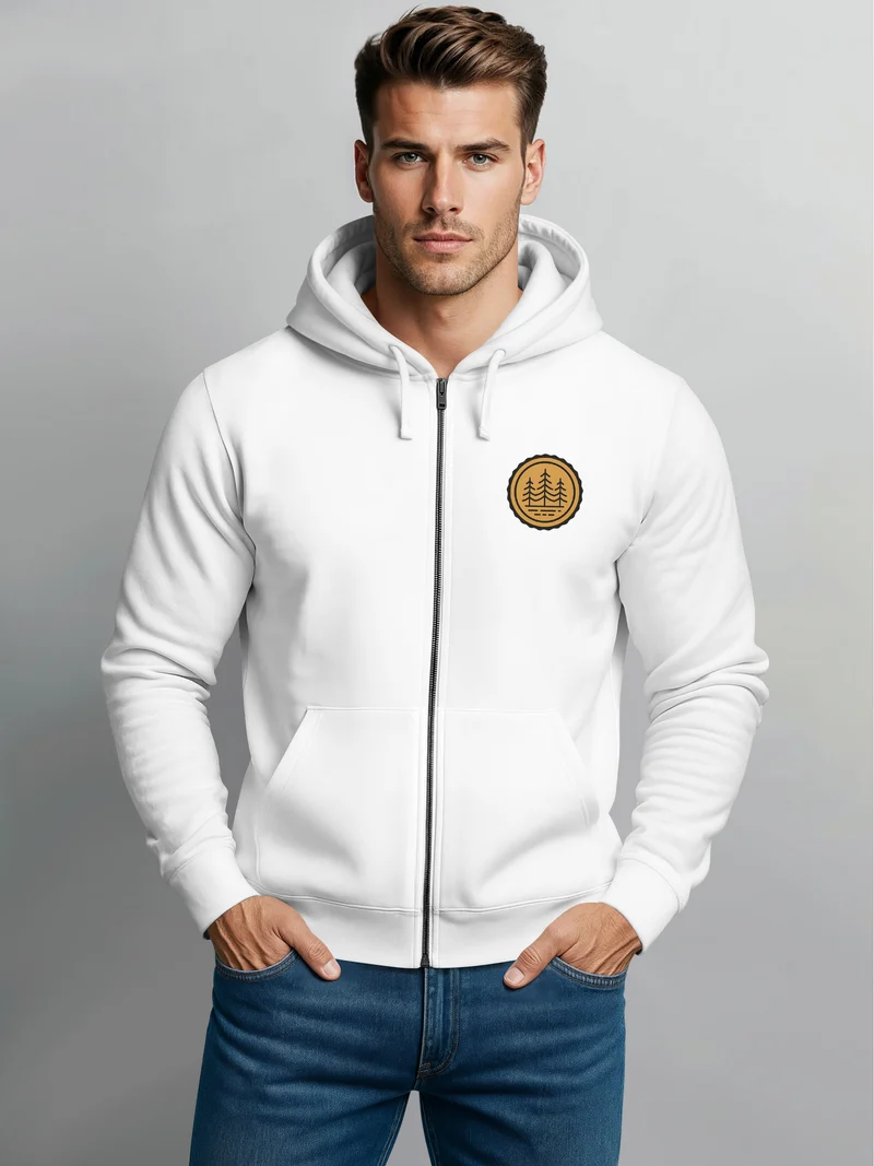 Zip Hoodie Herren Outdoor Motiv Bäume Sweatjacke mit Kapuze Logoprint Fashion Streetstyle
