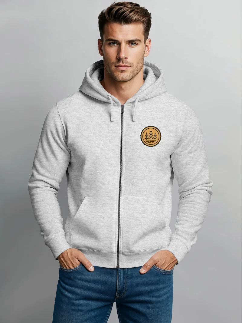 Zip Hoodie Herren Outdoor Motiv Bäume Sweatjacke mit Kapuze Logoprint Fashion Streetstyle