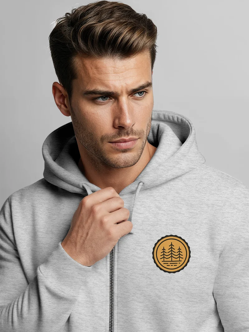 Zip Hoodie Herren Outdoor Motiv Bäume Sweatjacke mit Kapuze Logoprint Fashion Streetstyle