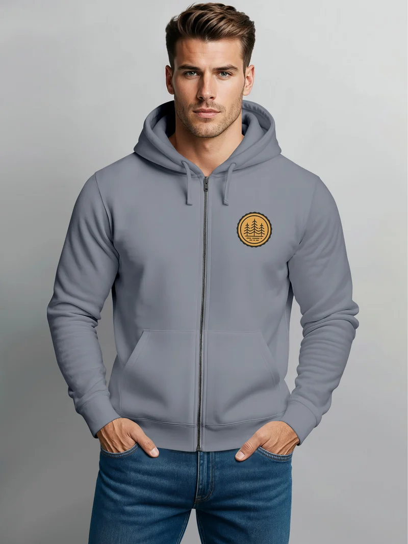 Zip Hoodie Herren Outdoor Motiv Bäume Sweatjacke mit Kapuze Logoprint Fashion Streetstyle