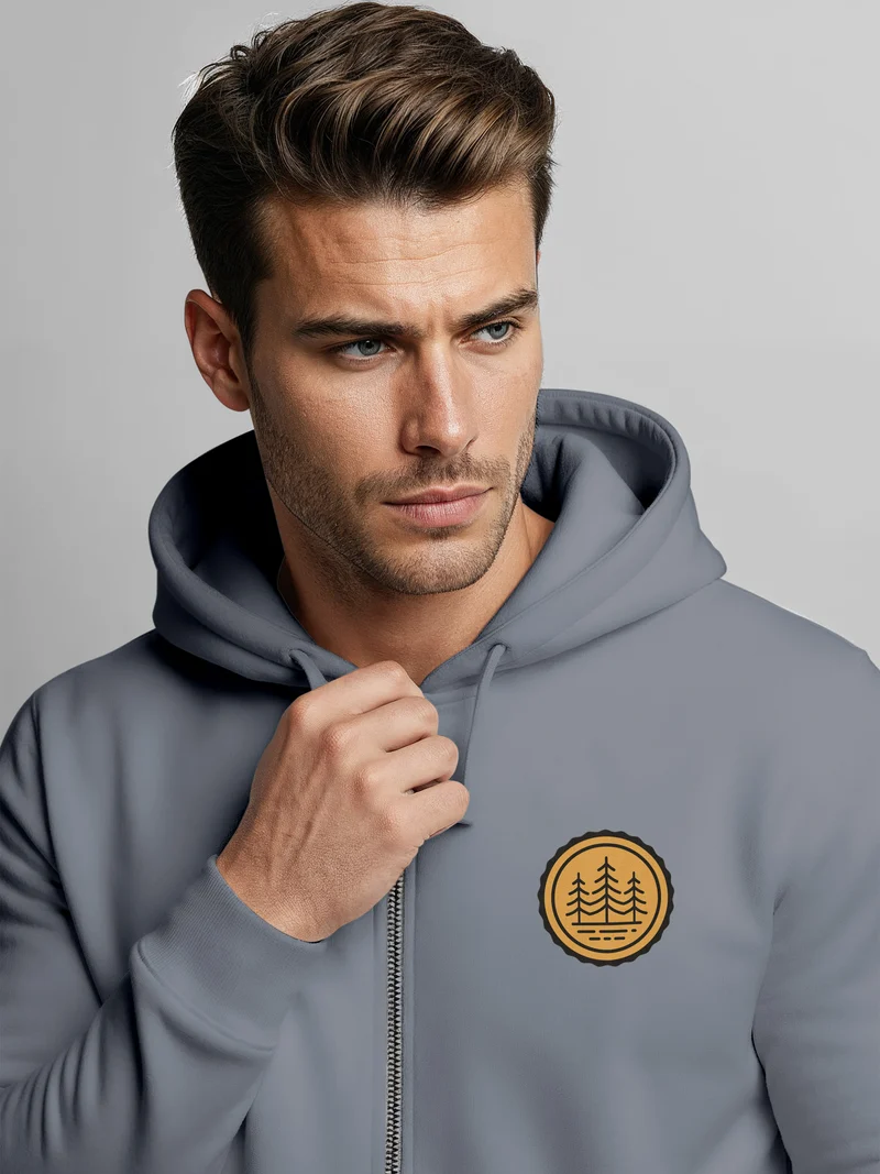 Zip Hoodie Herren Outdoor Motiv Bäume Sweatjacke mit Kapuze Logoprint Fashion Streetstyle